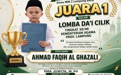 Siswa MIN 2 Lampung Barat Raih Juara 1 Lomba Da’i Cilik Tingkat Kementerian Agama Provinsi Lampung
